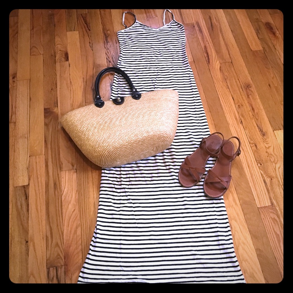 American Apparel White and Black Striped Maxi Dress